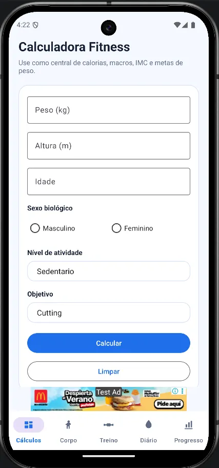 Miniatura: tela de cálculos do app Calculadora IMC