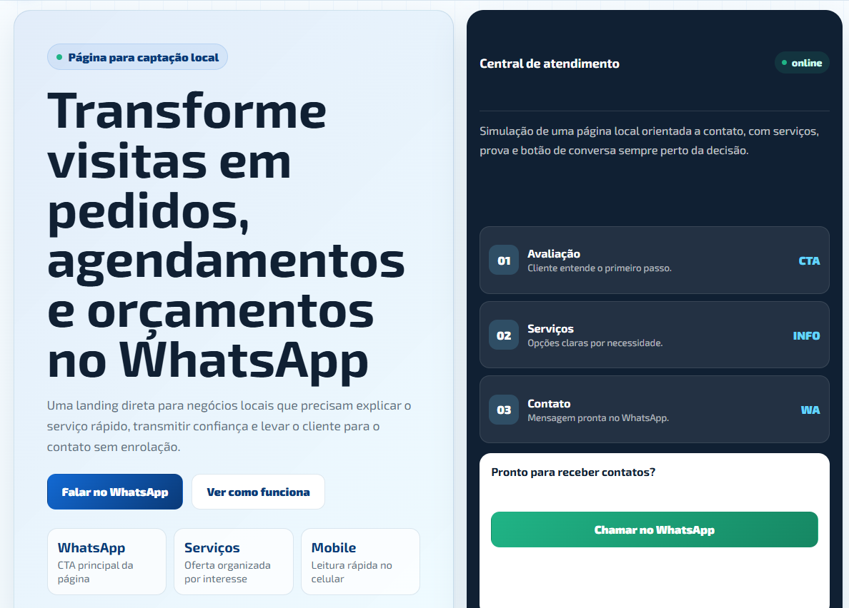 Prévia da demo Landing Page Local