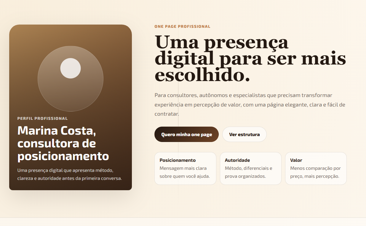 Prévia da demo One Page Profissional