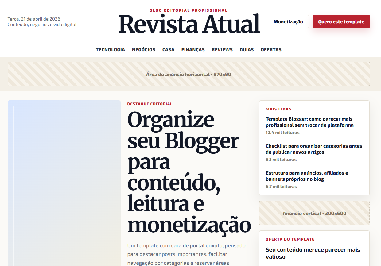 Prévia da demo Template Blogger